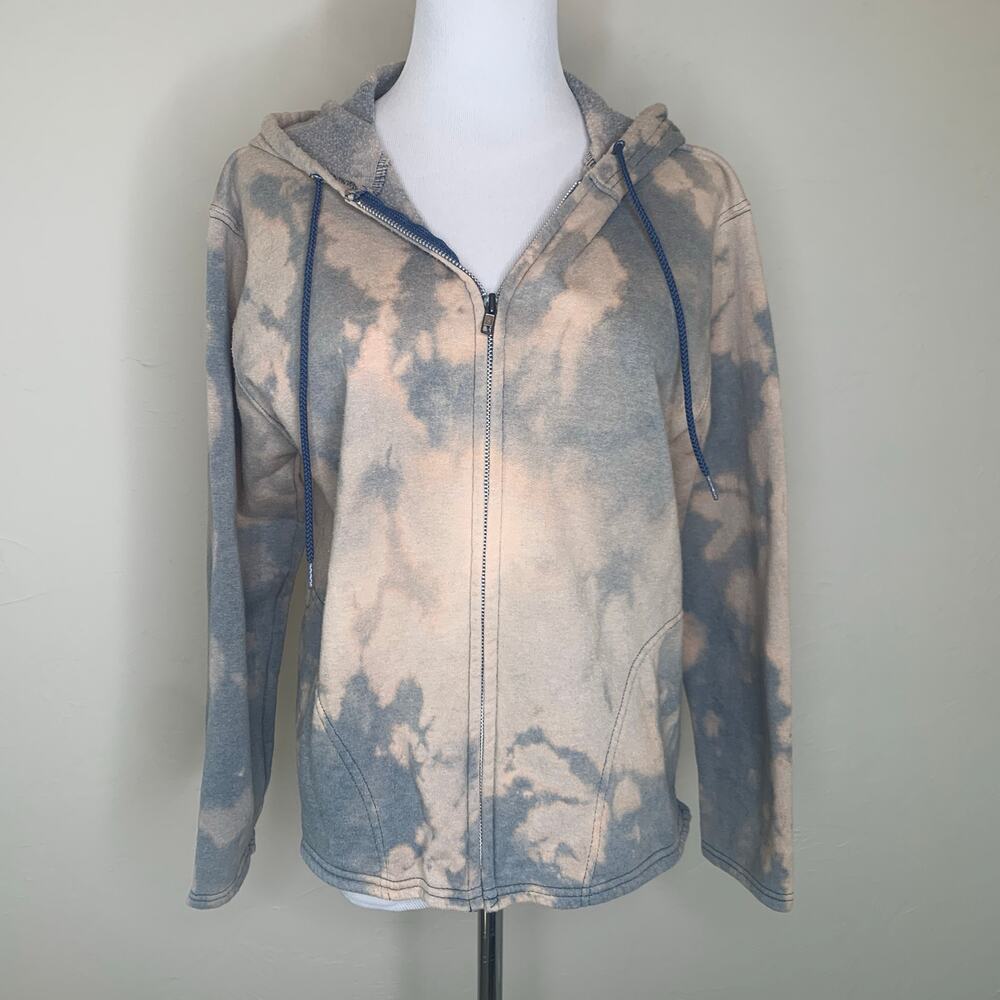 Bleach Dyed Hoodie Grey Blue Tan Sz Medium